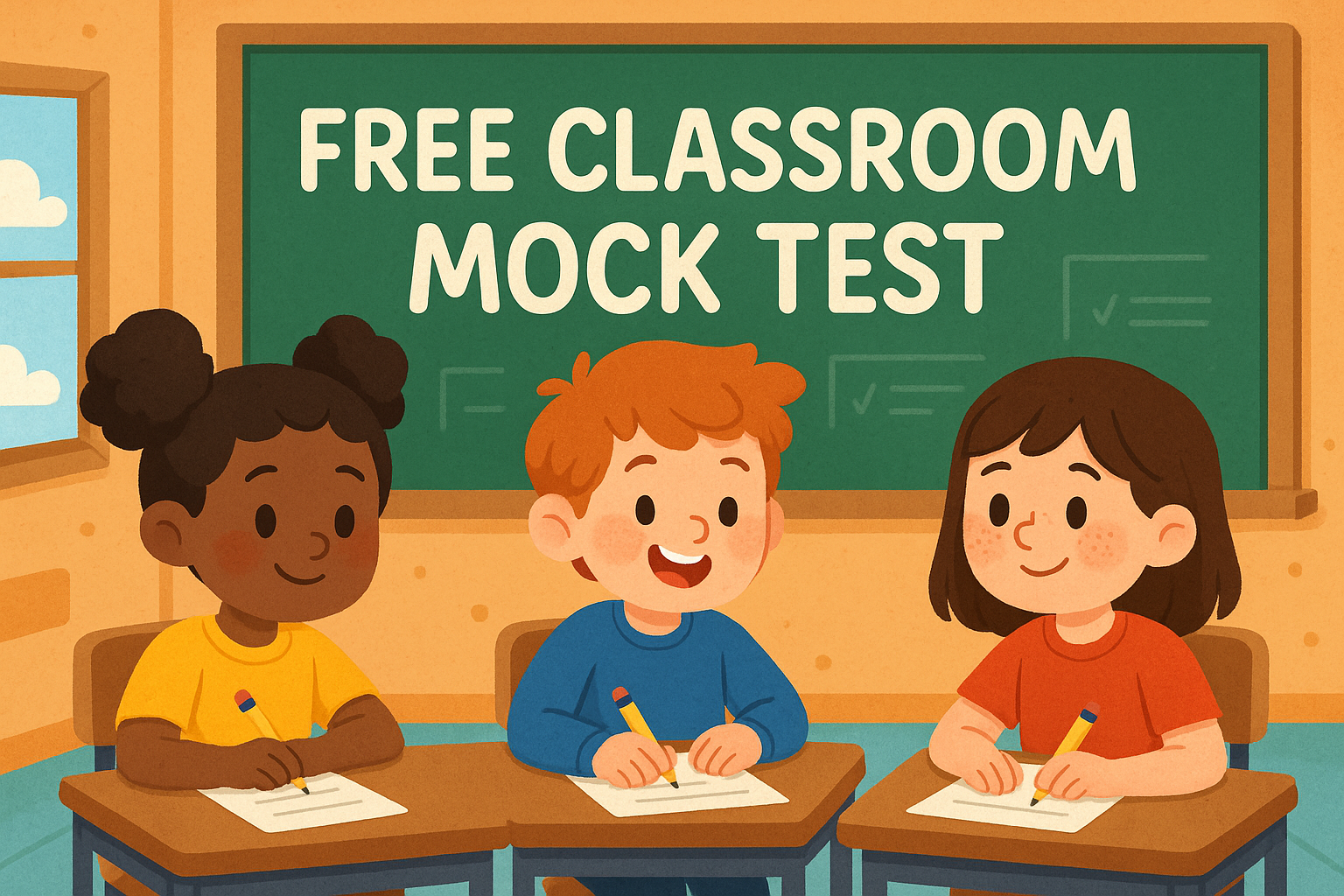 Students in a classroom taking a mock test